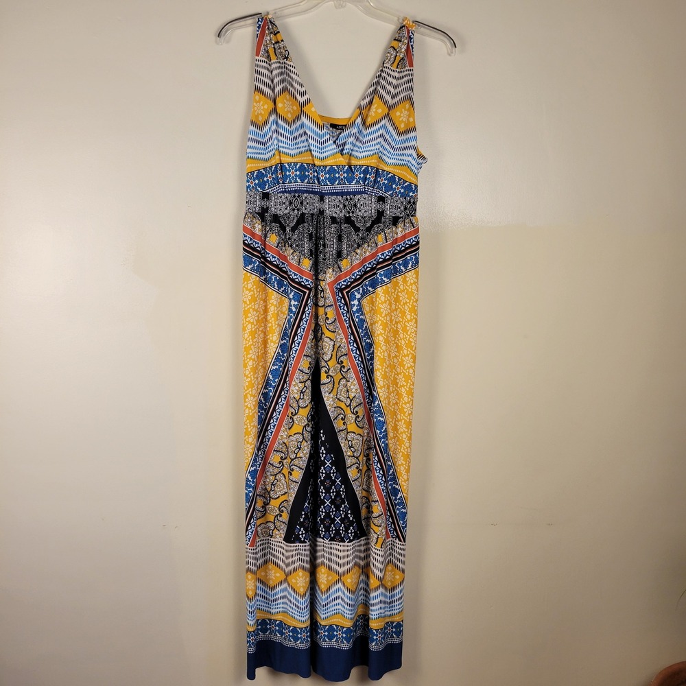 Apt 9 Womens PXL Petite XL Yellow Blue Mixed Print Geometric‎ Paisley Maxi Dress